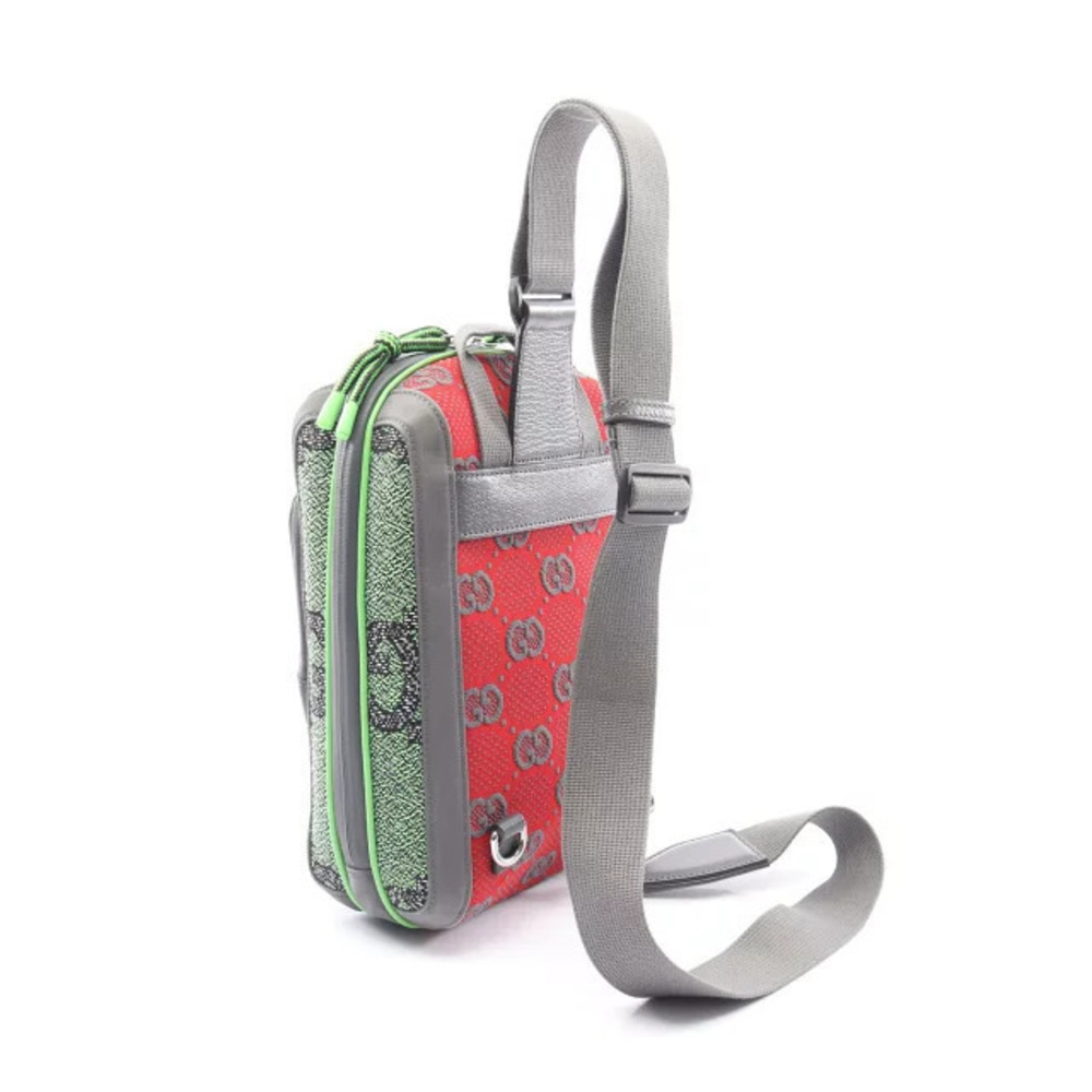 Gucci Waist Canvas Bag GG Green Gray Body Red Gray Red